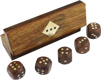 RoyaltyLane Indian Handcrafted Wooden Game Dice Set Storage Box Brass Inlay Art - Large Decorative Wooden Dice Educational Board Games Board Game