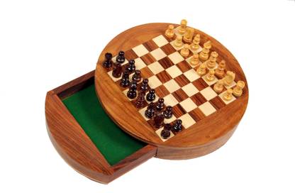 AVM 9" Round Chess Set with Magnetic coins inside Drawer Strategy & War Board Game