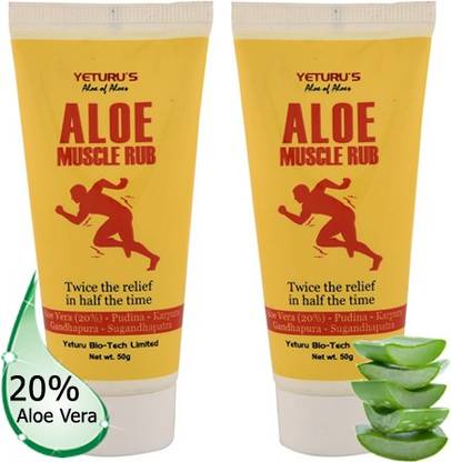 YETURU'S Aloe Muscle Rub (Aloe Vera 20%) 50gms (pack of 2no's) Cream