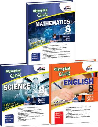 Olympiad Champs Science, Mathematics, English Class 8 with 15 Mock Online Olympiad Tests 2nd Edition (set of 3 books)