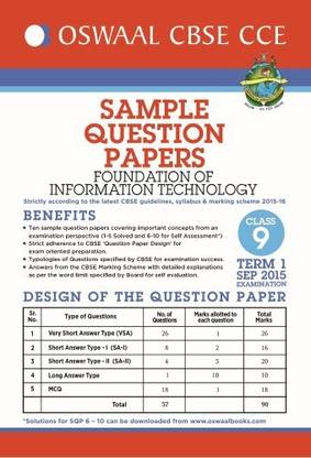 Oswaal CBSE CCE Sample Question Papers For Class 9 Term I (April to September 2015) Found. Of Info. Tech.