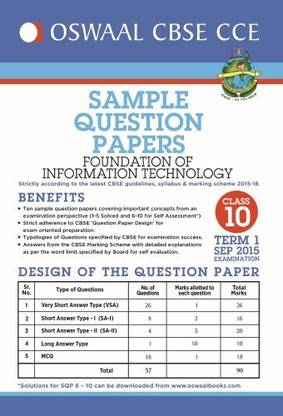 Oswaal CBSE CCE Sample Question Papers For Class 10 Term I (April to September 2015) Found. Of Info. Tech.
