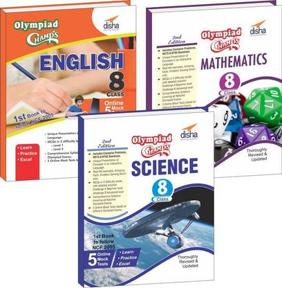 Olympiad Champs Science, Mathematics, English Class 8 with 15 Mock Online Olympiad Tests