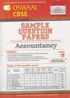 CBSE - Sample Question Papers Accountancy for 2015 Examination (Class - 11) 1st  Edition