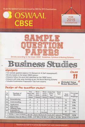 CBSE - Sample Question Papers Business Studies for 2015 Examination (Class - 11) 1st  Edition