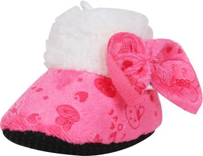 OLE BABY Bow Style Teddy Star Soft Furry Organic Toons 3-12 Months Booties