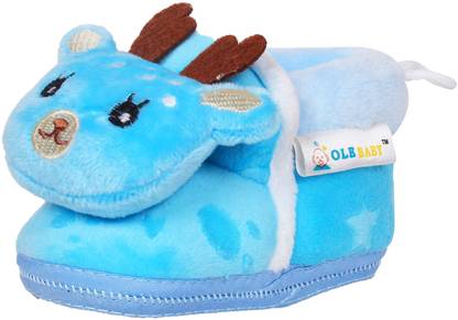 OLE BABY Deer Plush Soft Furry Organic 3d Toons 3-12 Months Booties