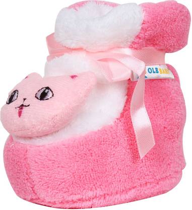 OLE BABY Kitty Plush Soft Furry Organic 3d Toons 0-9 Months Booties