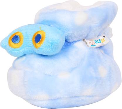 OLE BABY Upside Down Plush Polka Dotted Soft Furry Organic 3d Toons 3-12 Months Booties