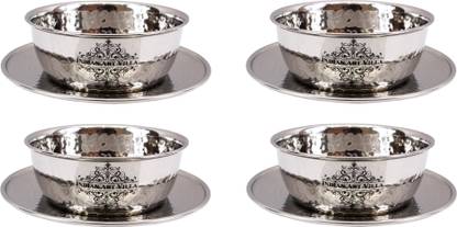 इंडियन आर्ट विला Set of 4 Bowls with Underliner स्टील वेजिटेबल बाउल