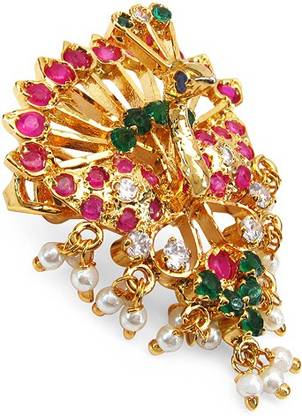 Johareez 8.80 Grams Multistone with Enamel Gold Plated Brass Peacock Shape Brooch Brooch