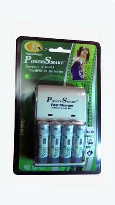 Power Smart AA Camera Battery Charger ps 1002 AA-AAA NICD-NIMH 5 Hours Fast Auto cut off 2 Led Charger With Ready To Use Battery 2300mAh 4 Cell Charger Set  Camera Battery Charger