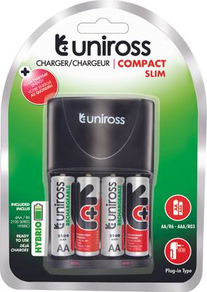 Uniross Rechargeable PreCharged 2100 AA 4 Battery With Slim Charger  Camera Battery Charger