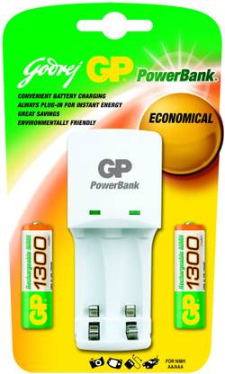 Godrej GP Powerbank KB 02 (with 2 Pcs GP 1300 mAh AA Batteries)  Camera Battery Charger