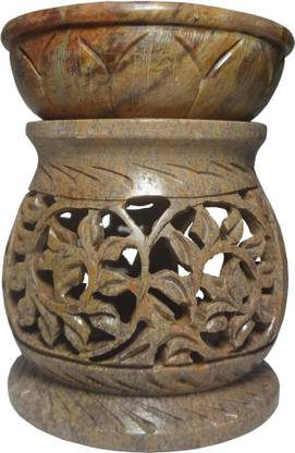 Avinash Handicrafts Stone Matki Shape Aroma Diffuser 10 cm Stoneware 1 - Cup Tealight Holder
