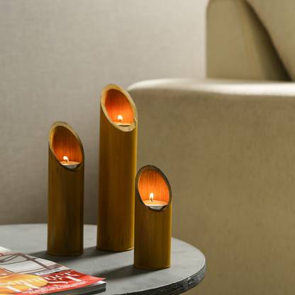 Unravel India Bamboo Candle Holder Set