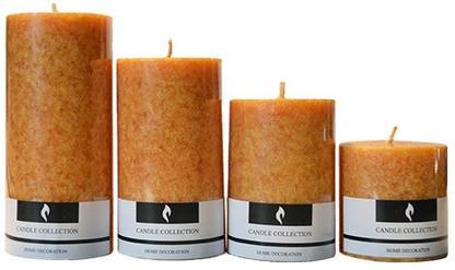Yes No Vanilla Scented Pillar Candles Set-Brown Color | Pack of 4 Different Size Candles | By YesNo.in Candle