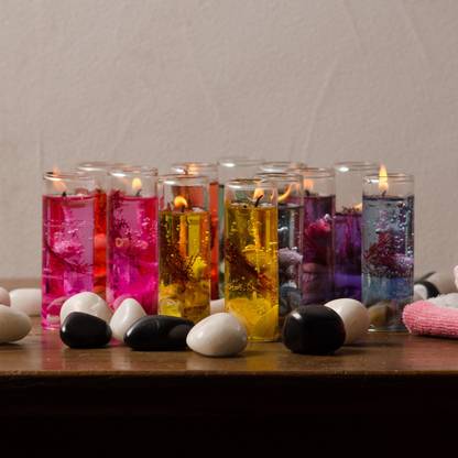 एक्राफ्टिंडिया Set of 12 Colorful Gel Candles Gift Box मोमबत्ती
