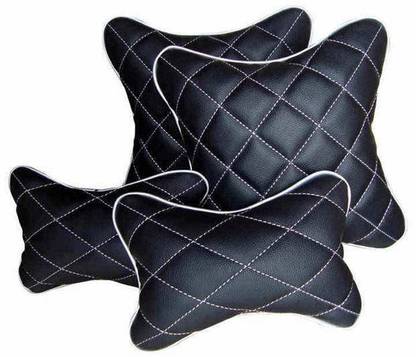 Hi Art Black, Silver Leatherite Car Pillow Cushion for Universal For Car