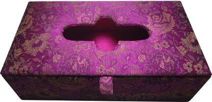 Avinash Handicrafts Silk Tissue box 22.5x12.5 cm (Magenta) Vehicle Tissue Dispenser