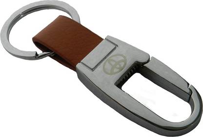 AVI with Toyota design SILVER color PRINT on BROWN LEATHERITE Locking Key Chain