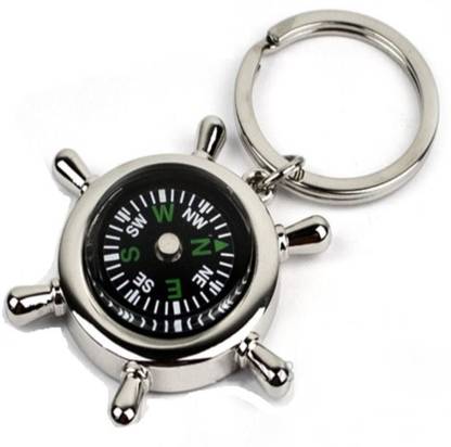 Ample Wings Green Round Metal Compass Round Locking Key Chain