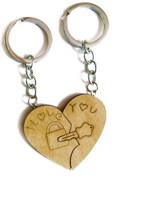 KartString Wooden Broken Heart Couple Key Chain