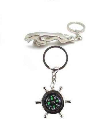 Ezone Compass And Jaguar Key Chain(Silver Key Chain