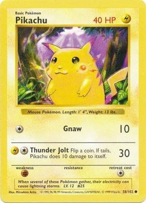 POKEMON Pikachu Basic 43/102 Shadowless Red Cheeks Misprint