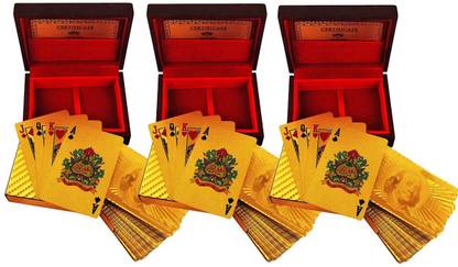 ME&YOU Set of 3 Gold Plated Playing Cards With Exclusive Wooden Box