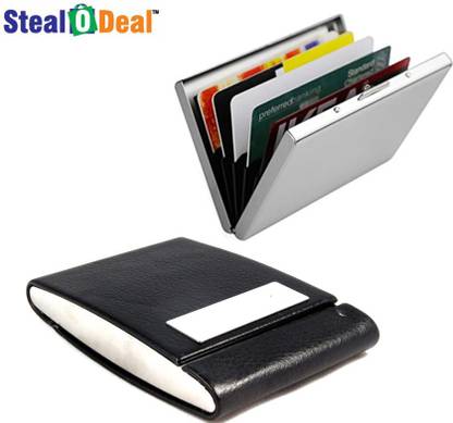 StealODeal Black double sided open Steel With Plain Metal 30 Card Holder