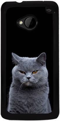 99Sublimation Back Cover for HTC One M7, HTC M7 HTCM7 White Cat Design 2D BLACK D3426