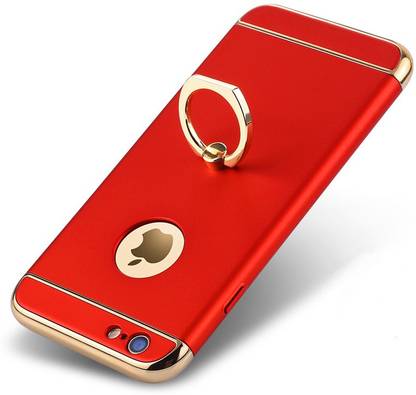 NSStuff Back Cover for Chrome 3 Piece Hybrid Protective Back Case Cover With inbuilt Finger Ring for Apple iPhone 6 / Apple iphone 6s – Gold + Red Color