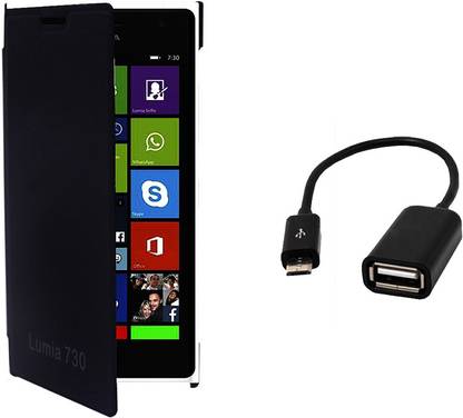 Kolor Edge Flip Cover and OTG Cable for Nokia Lumia 730 Accessory Combo