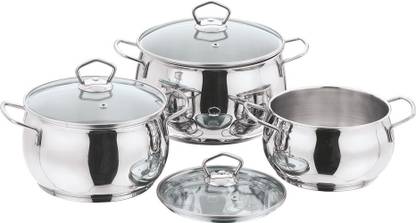 VINOD 3pc Tall belly Casserole 16/18/20 cm Pack of 3 Cook and Serve Casserole Set