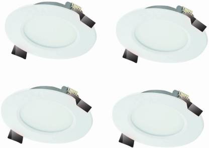 HYGLOW Linear 8 Watt,White Surface Finish,640lm Round Shape Pack of 4 LED Panel Light Recessed Ceiling Lamp