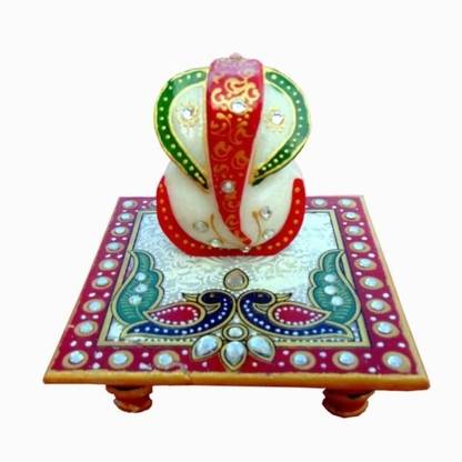 Chitrahandicraft Ganesh Marble Pooja Chowki