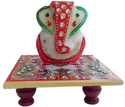Gripsestore Meenakari Ganesh Statue Marble All Purpose Chowki