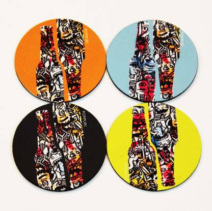 Poppuri Round PVC (Polyvinyl Chloride), Rubber Coaster Set