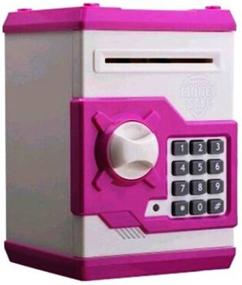 EMOB Currency Safe Vault For Kids With Smart Electronic Lock and Secret Code To Unlock with Sound Effect. (Pink and White) Coin Bank