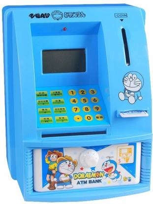 Allin1 Doraemon ATM Machine with Personal Card & LCD Display toy for Kids. Coin Bank
