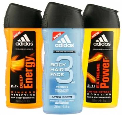 ADIDAS Extreme Power,Deep Energy & 3 In 1 Active Sport Gel Combo Set