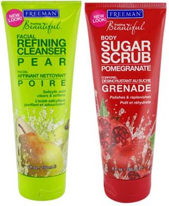 Freeman Refining Cleanser Pear,Sugar Scrub Pomegranate Gift Set  Combo Set