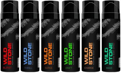 Wild Stone Burst Charge Drift Surge Thrill And Wave No Gas Deodorant Spray 120 ml Each Combo Set