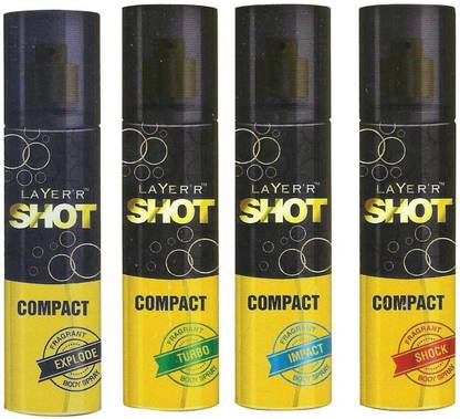 LAYER'R Shot Compact Shock,Impact ,Explode And Turbo Body Spray (Pack Of 4) Combo Set
