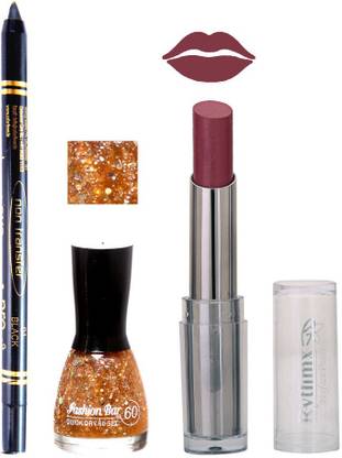RYTHMX Lipstick , Nail Polish And Stay On Black Kajal Makeup Combo 1078