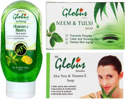 Globus Remedies ALOEVERA NEEM FACE WASH,AND SOAPS COMBO PACK
