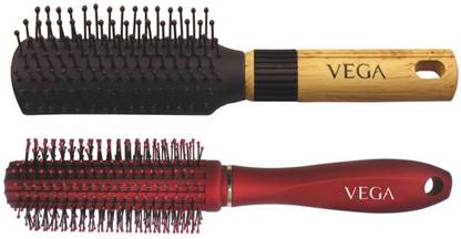 VEGA Basic Mini - Flat Hair Brush R5-Fb With Premium Round Hair Brush E11-Rb