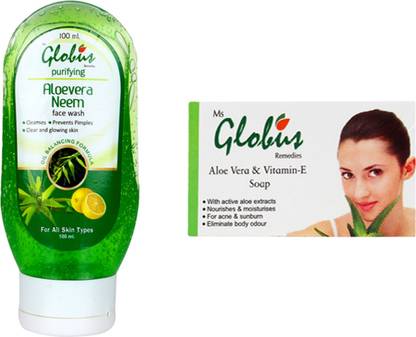 Globus Remedies ALOEVERA VITAMIN E SOAP & NEEM FACE WASH COMBO PACK