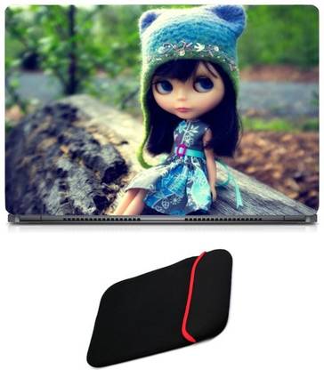 Skin Yard Cute Little Doll Laptop Skin/Decal with Reversible Laptop Sleeve - 14.1 Inch Combo Set